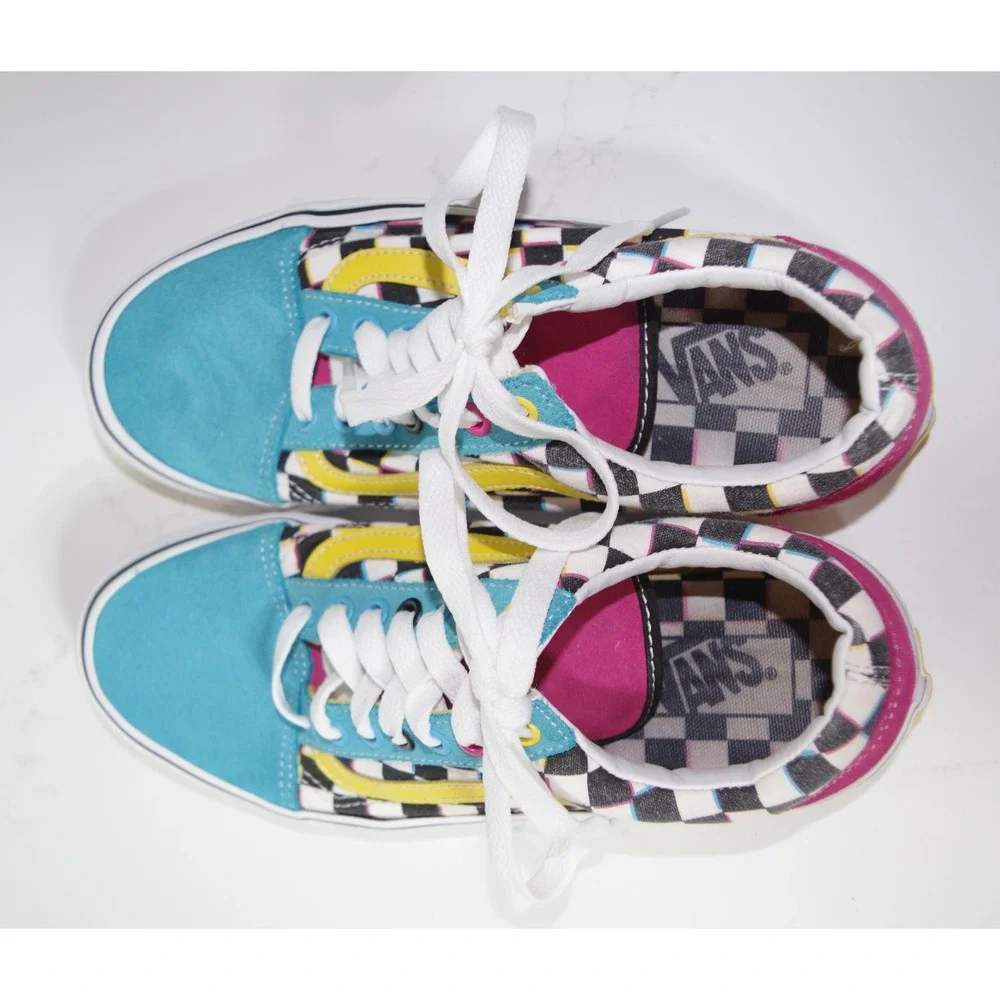 Vans Old Skool Crazy Check Multi Color Sneakers Men's 7 Women's 8.5 Multi Color